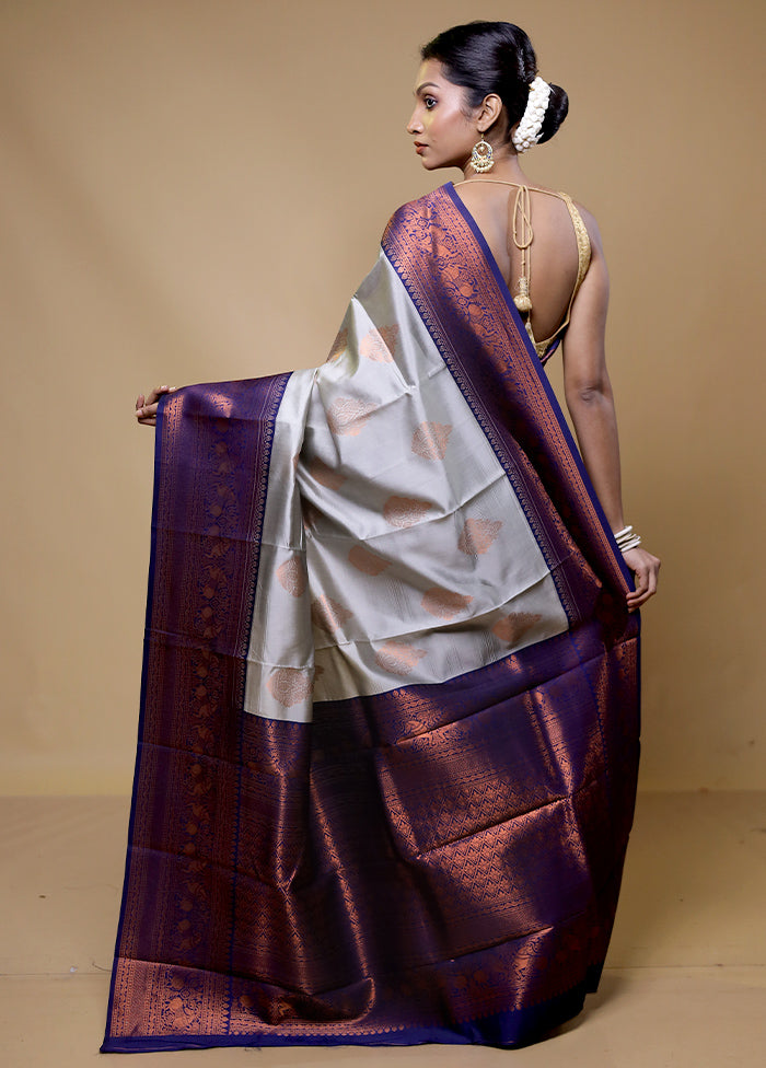 Grey Kanjivaram Silk Saree With Blouse Piece