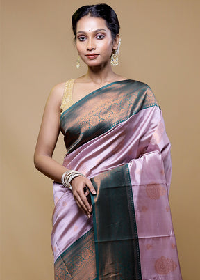 Pink Kanjivaram Silk Saree With Blouse Piece