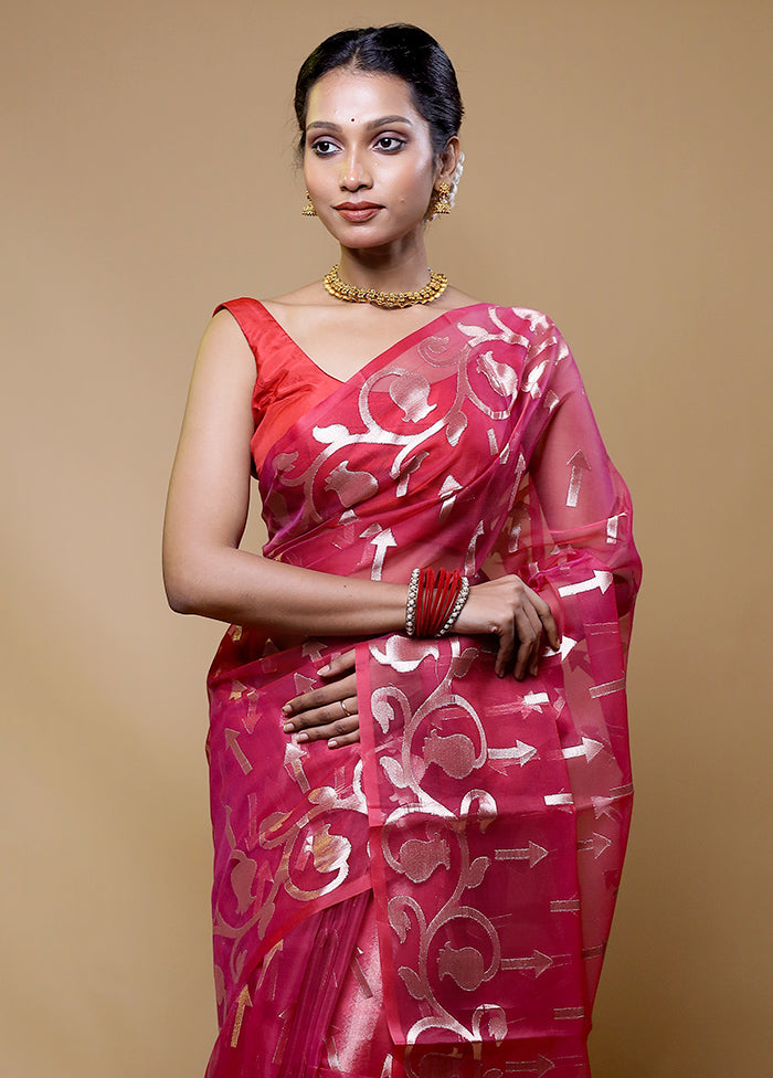 Red Organza Saree With Blouse Piece