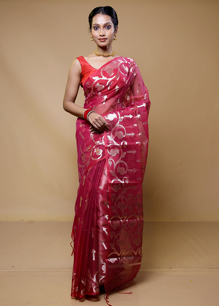 Red Organza Saree With Blouse Piece