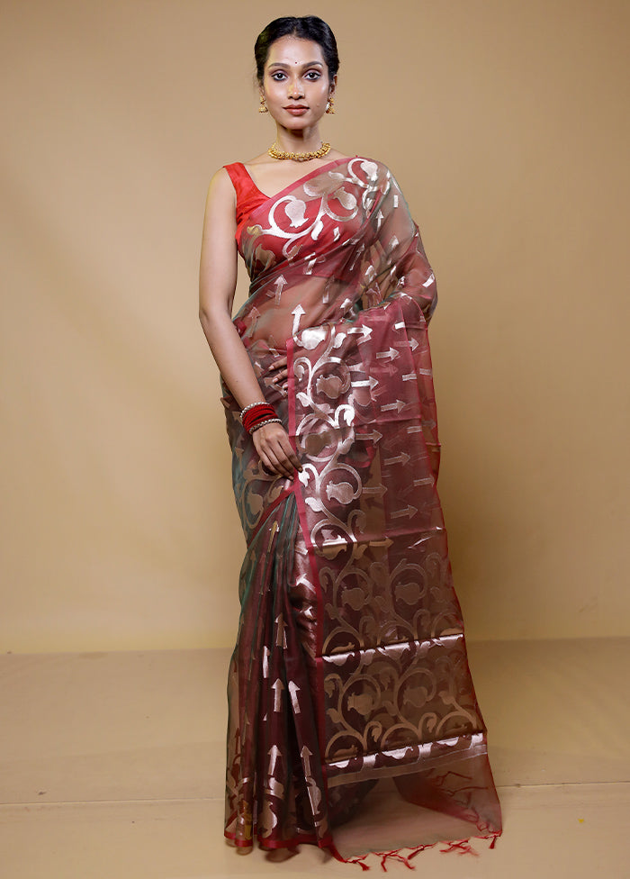 Maroon Organza Saree With Blouse Piece