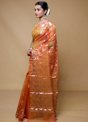 Orange Organza Saree With Blouse Piece