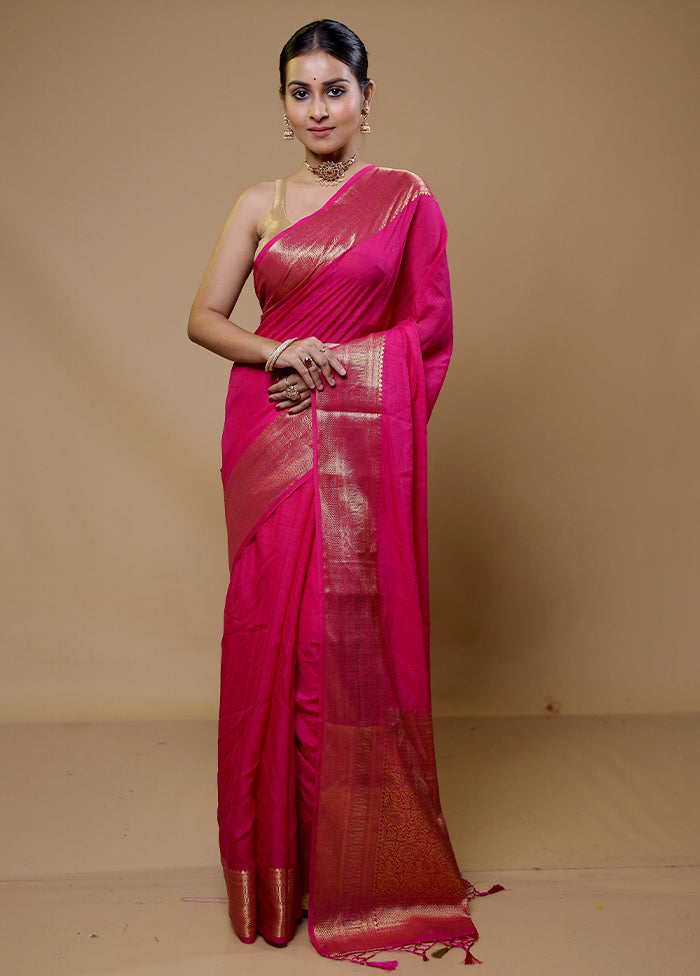 Pink Dupion Silk Saree With Blouse Piece