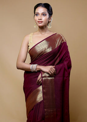 Maroon Dupion Silk Saree With Blouse Piece