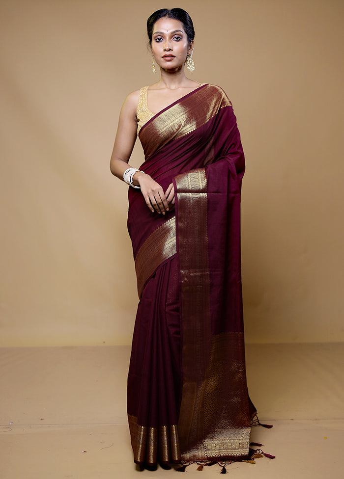 Maroon Dupion Silk Saree With Blouse Piece