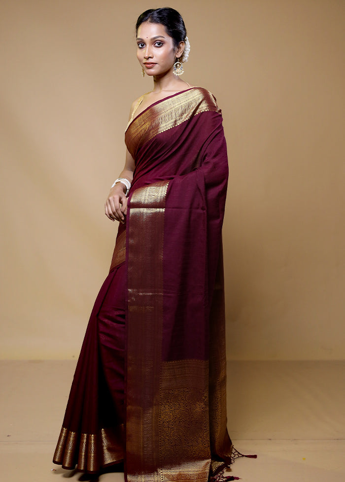 Maroon Dupion Silk Saree With Blouse Piece