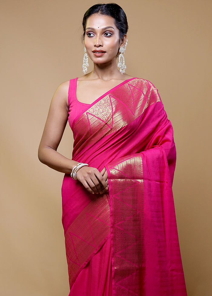 Pink Dupion Silk Saree With Blouse Piece