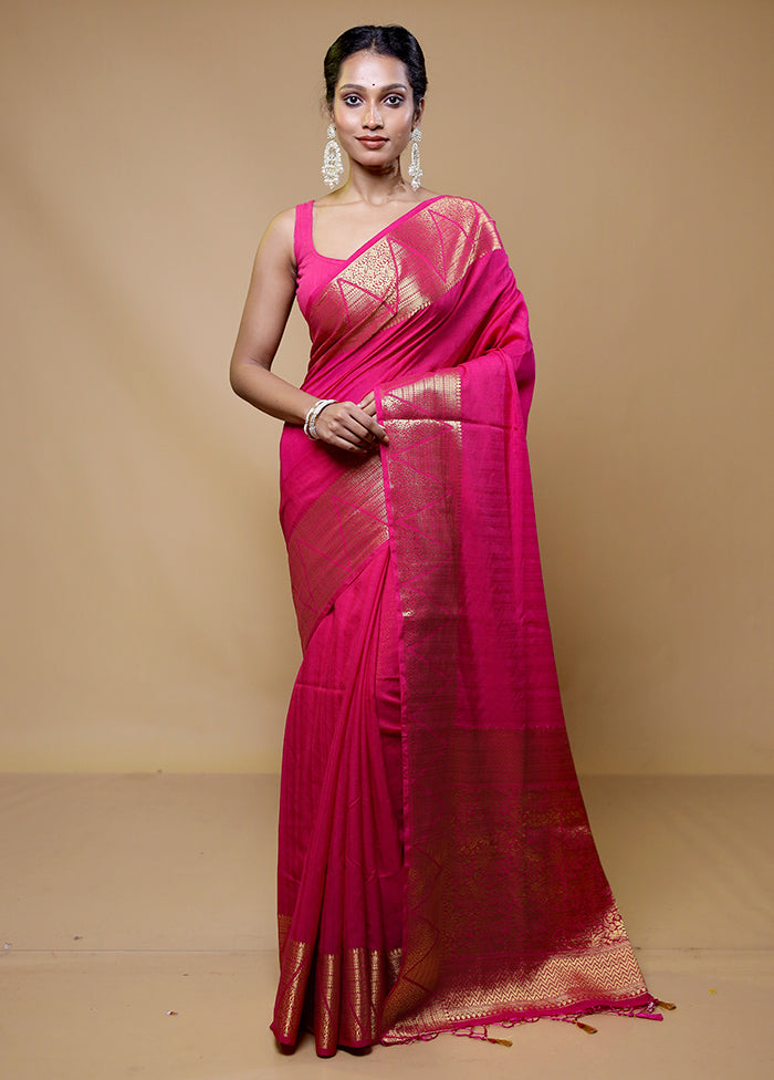 Pink Dupion Silk Saree With Blouse Piece