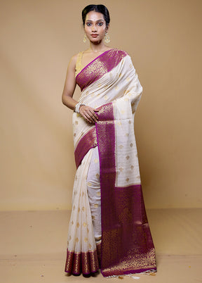 White Dupion Silk Saree With Blouse Piece