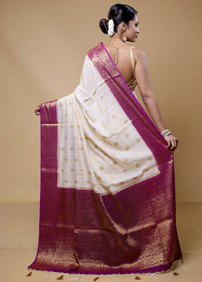 White Dupion Silk Saree With Blouse Piece