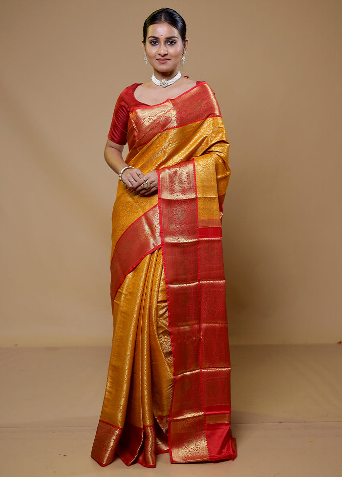 Yellow Kanjivaram Silk Saree With Blouse Piece