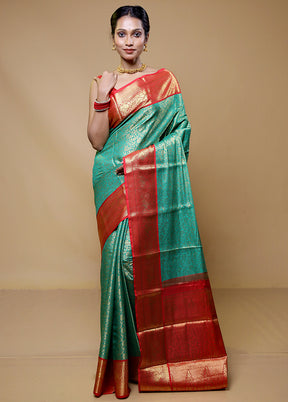 Green Kanjivaram Silk Saree With Blouse Piece