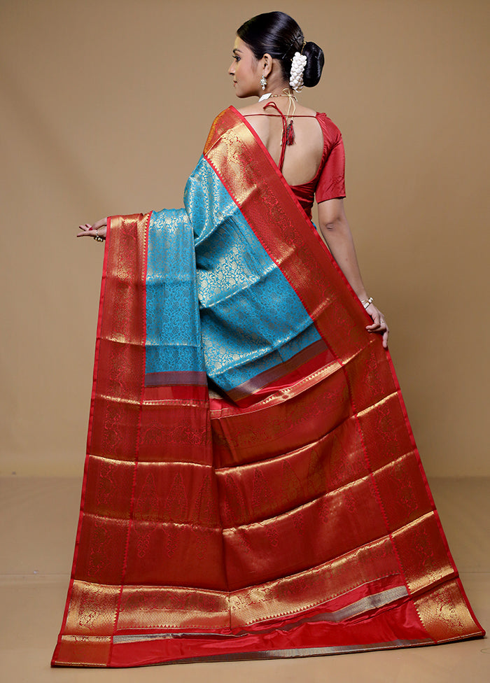 Blue Kanjivaram Silk Saree With Blouse Piece