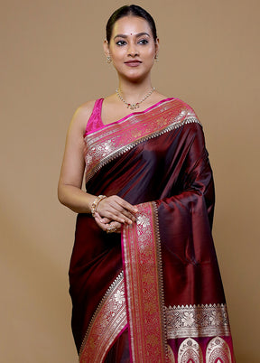 Maroon Banarasi Silk Saree With Blouse Piece