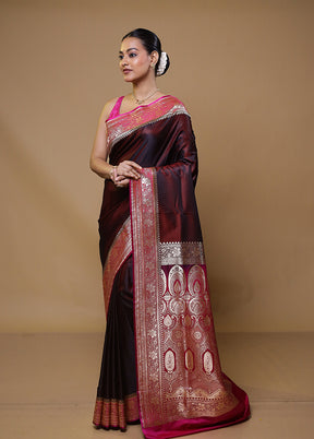 Maroon Banarasi Silk Saree With Blouse Piece