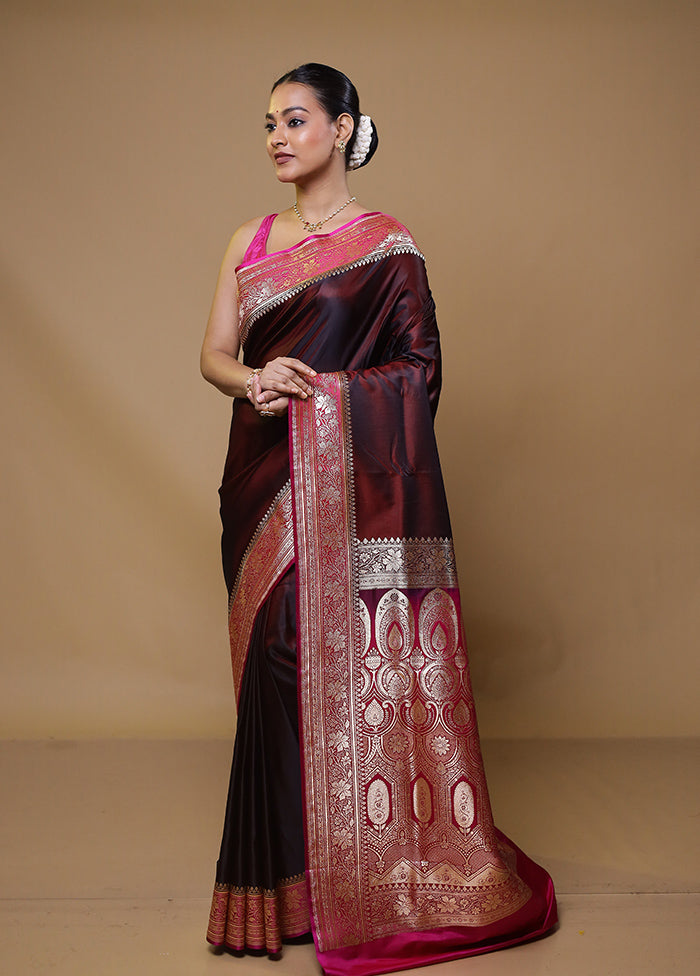 Maroon Banarasi Silk Saree With Blouse Piece