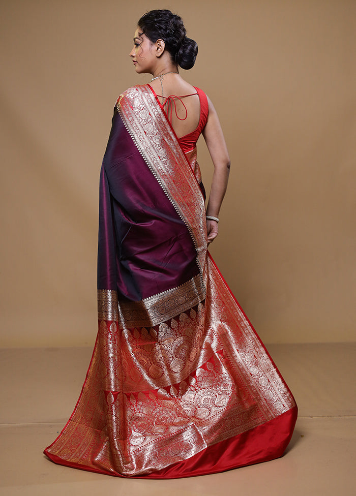 Maroon Banarasi Silk Saree With Blouse Piece