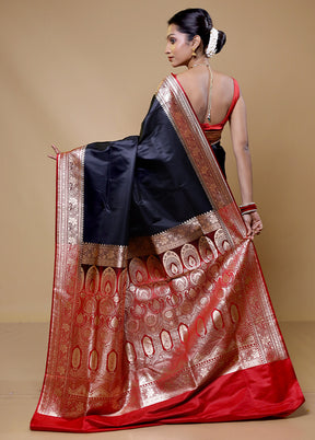 Black Banarasi Silk Saree With Blouse Piece