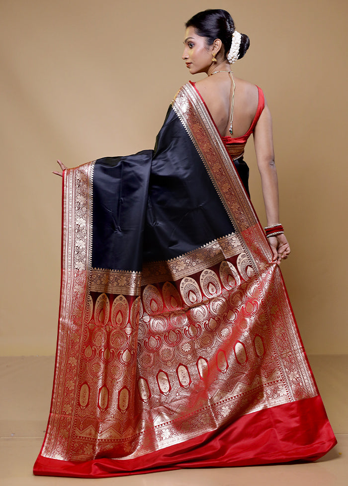 Black Banarasi Silk Saree With Blouse Piece