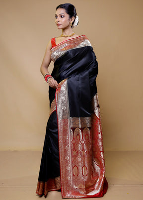 Black Banarasi Silk Saree With Blouse Piece