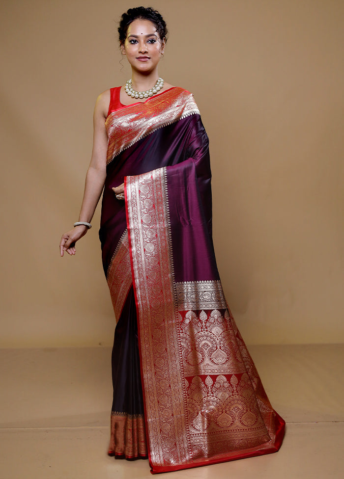 Maroon Banarasi Silk Saree With Blouse Piece