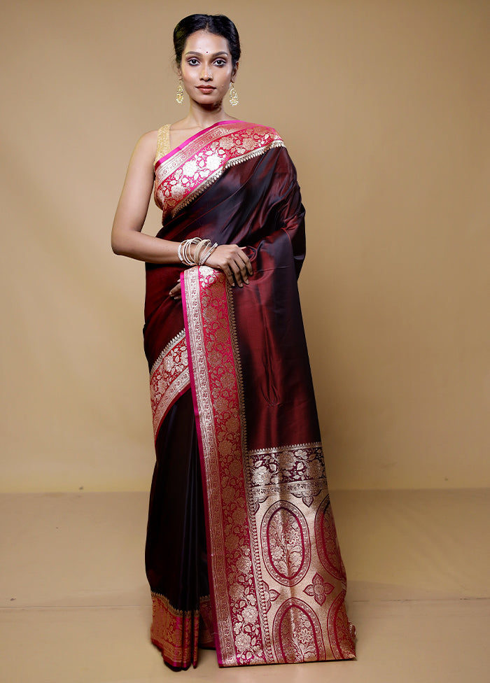 Maroon Banarasi Silk Saree With Blouse Piece