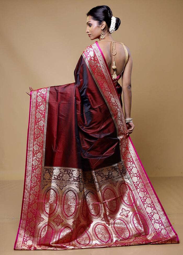 Maroon Banarasi Silk Saree With Blouse Piece