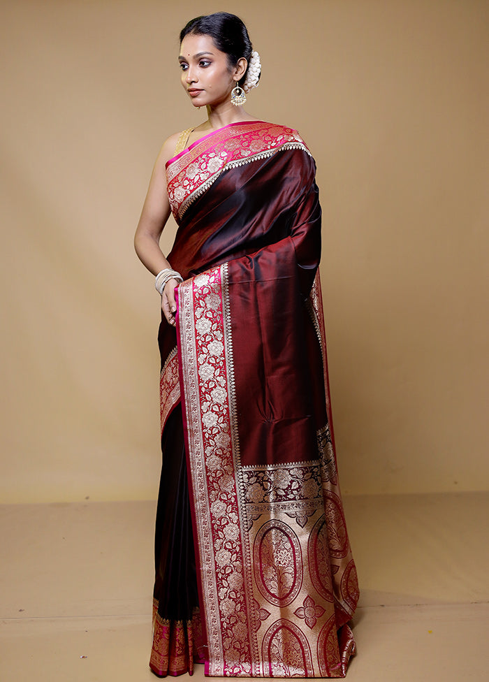 Maroon Banarasi Silk Saree With Blouse Piece