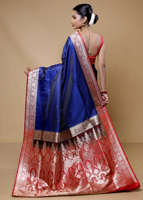 Blue Banarasi Silk Saree With Blouse Piece