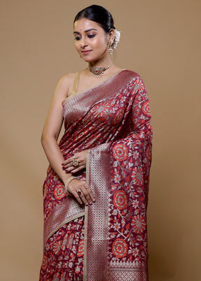 Pink Kora Silk Saree With Blouse Piece