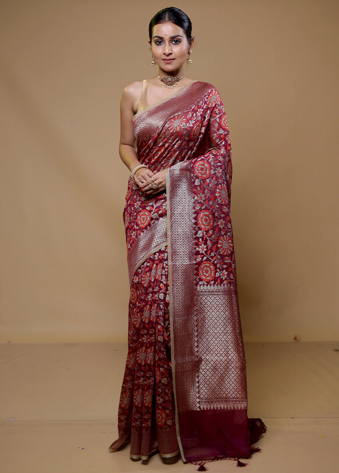 Pink Kora Silk Saree With Blouse Piece