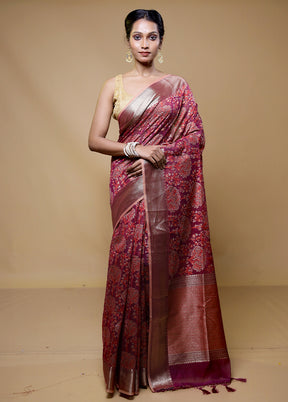 Maroon Kora Silk Saree With Blouse Piece