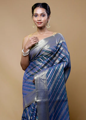 Blue Kora Silk Saree With Blouse Piece