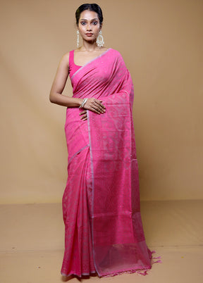 Pink Kora Silk Saree With Blouse Piece