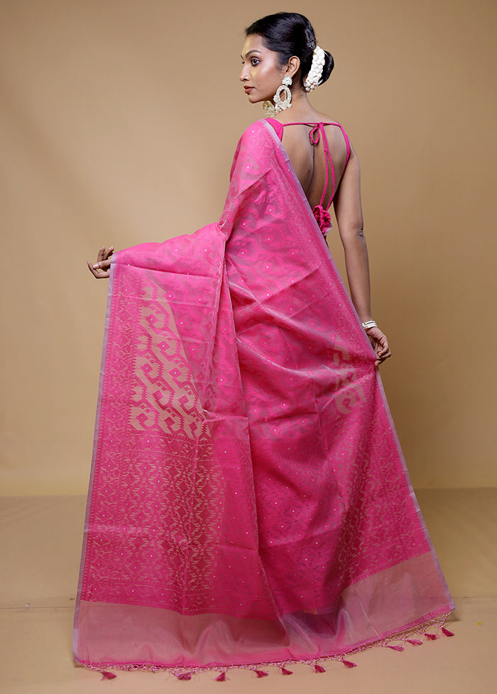 Pink Kora Silk Saree With Blouse Piece