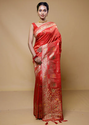 Red Tissue Silk Saree With Blouse Piece