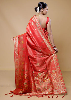 Red Tissue Silk Saree With Blouse Piece