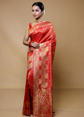 Red Tissue Silk Saree With Blouse Piece