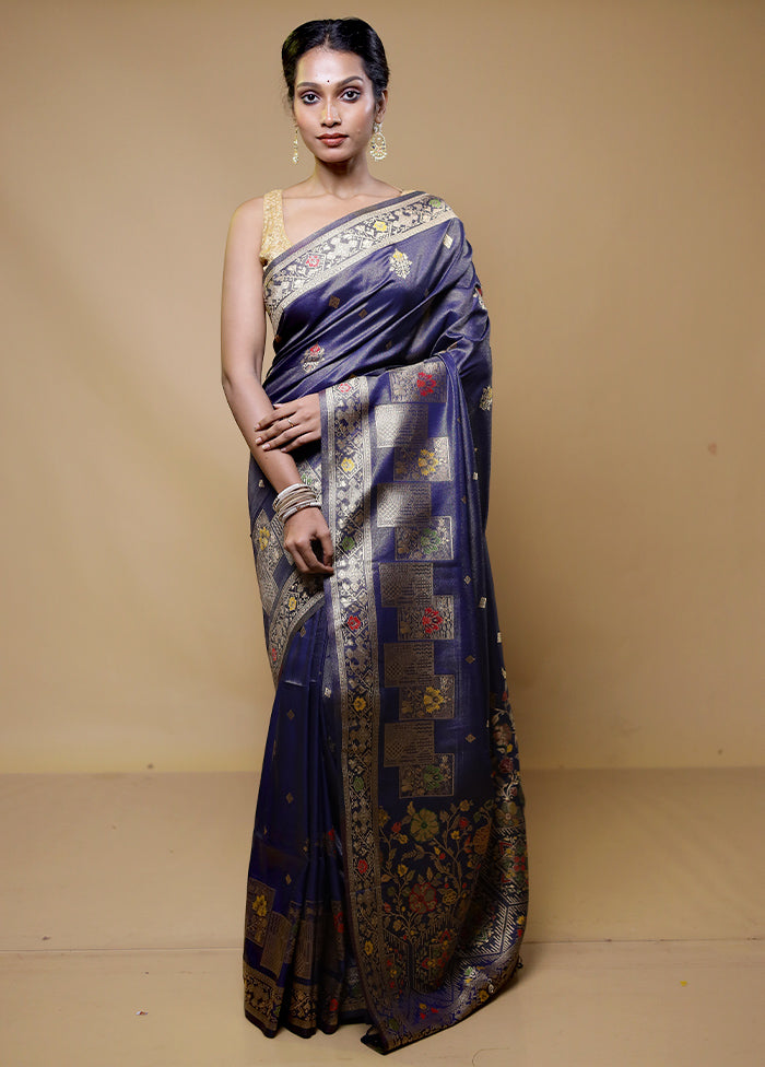 Blue Tissue Silk Saree With Blouse Piece