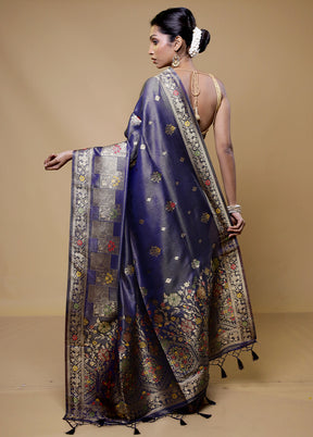 Blue Tissue Silk Saree With Blouse Piece