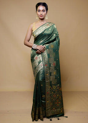 Green Tissue Silk Saree With Blouse Piece