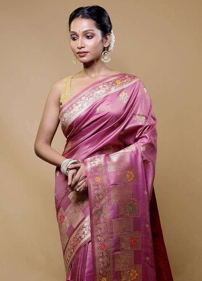 Pink Tissue Silk Saree With Blouse Piece