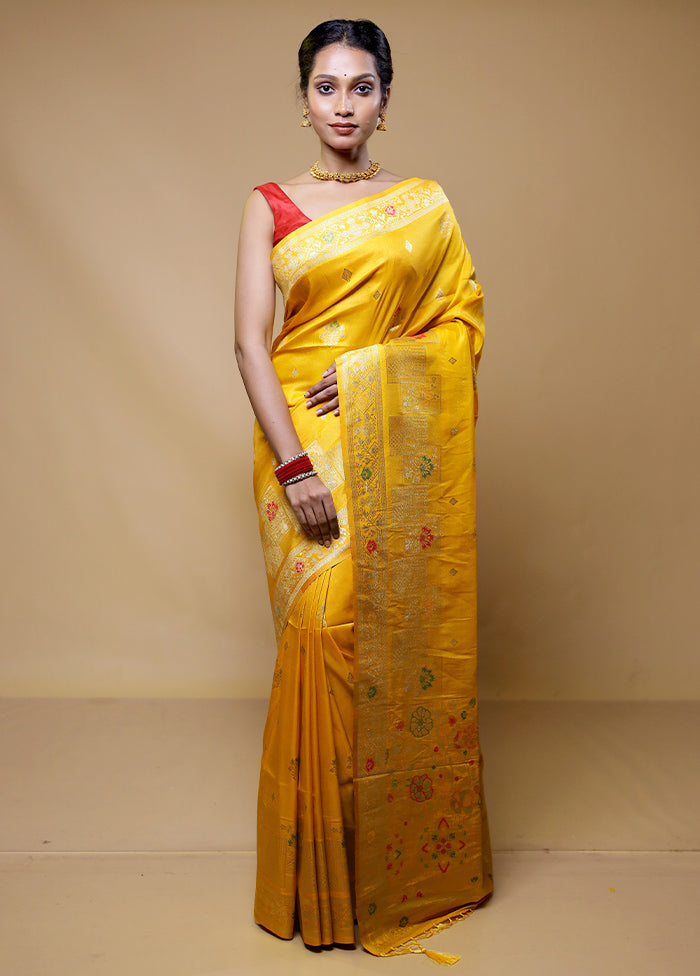 Yellow Tissue Silk Saree With Blouse Piece