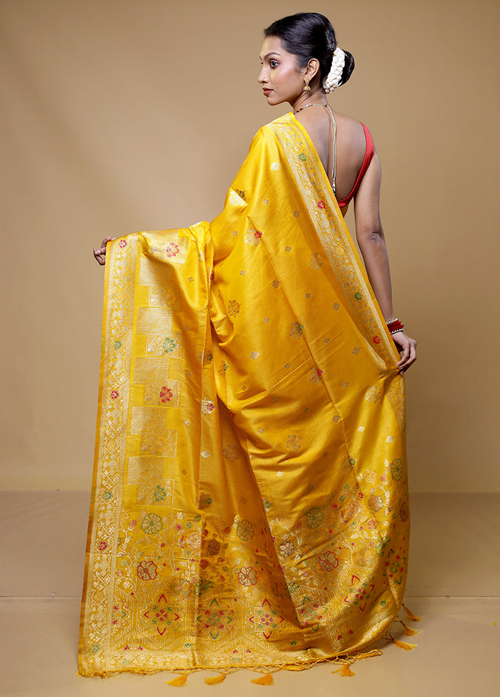 Yellow Tissue Silk Saree With Blouse Piece