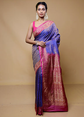 Blue Handloom Jamewar Pure Silk Saree With Blouse Piece