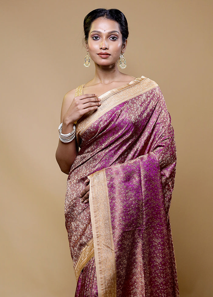 Pink Handloom Jamewar Pure Silk Saree With Blouse Piece