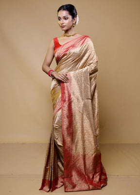 Beige Handloom Jamewar Pure Silk Saree With Blouse Piece