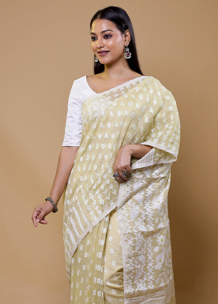 Cream Tant Jamdani Saree Without Blouse Piece