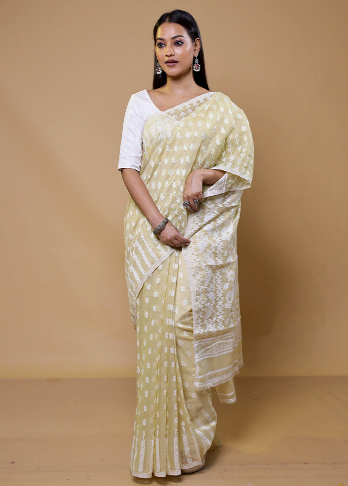 Cream Tant Jamdani Saree Without Blouse Piece