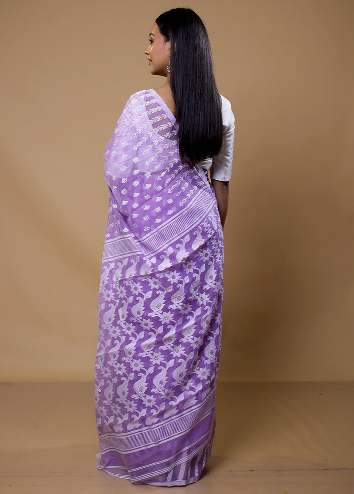 Purple Tant Jamdani Saree Without Blouse Piece